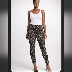 New York & Company Soho Floral Leggings – Black & Yellow, Size 14 Stretch